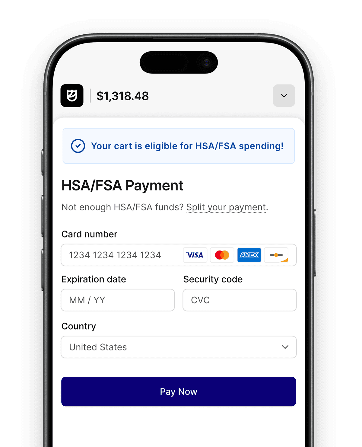 Flex HSA/FSA checkout payment screen